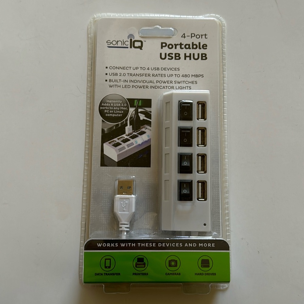 Portable USB Hub 4 Port for Printers Cameras Data Transfer